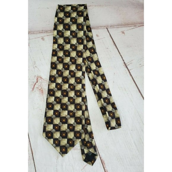 Rare Design Siena Collezione Brown Square Circle Imported Fabric All Silk Tie - Picture 3 of 11